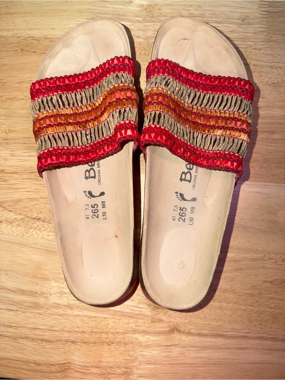 Betula by Birkenstock Red Multi Woven Slide Sandals with Textured Band Size 10